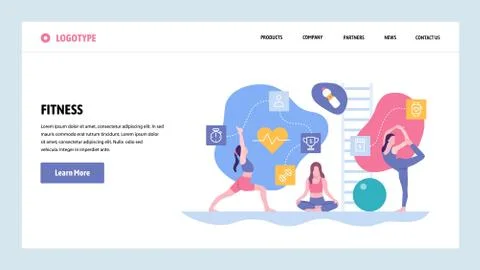 Vector web site gradient design template. Sport fitness exercise and yoga class Stock Illustration