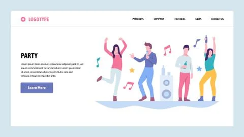 Vector web site gradient design template. People dancing in night club. College Ilustração Stock