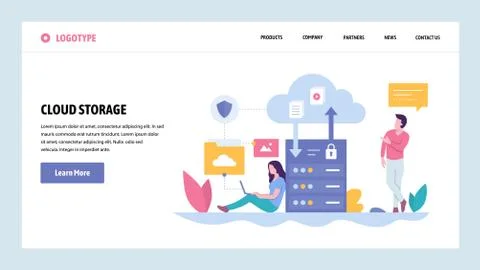 Vector web site gradient design template. Cloud storage server technology 스톡 일러스트