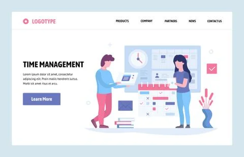 Vector web site linear art design template. Time management concept. Business Illustrazione stock