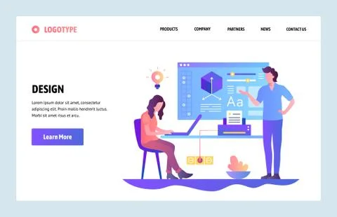 Vector web site linear art design template. Design learning course. Online Stock Illustration