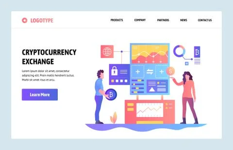 Vector web site linear art design template. Cryptocurrency exchange. Bitcoin to Stock Illustration