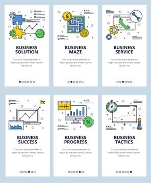 Vector web site linear art onboarding screens template. Business icons. Menu Stock Illustration