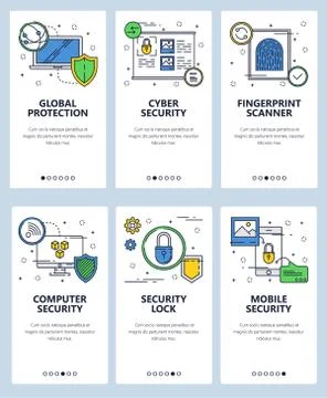 Vector web site linear art onboarding screens template. Computer network and 스톡 일러스트