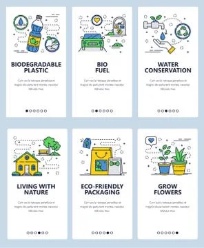 Vector web site linear art onboarding screens template. Ecology and recycle Stock Illustration