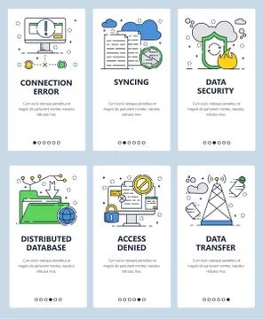 Vector web site linear art onboarding screens template. Data security and files 스톡 일러스트