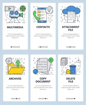 Vector web site linear art onboarding screens template. Computer and email Illustrazione stock