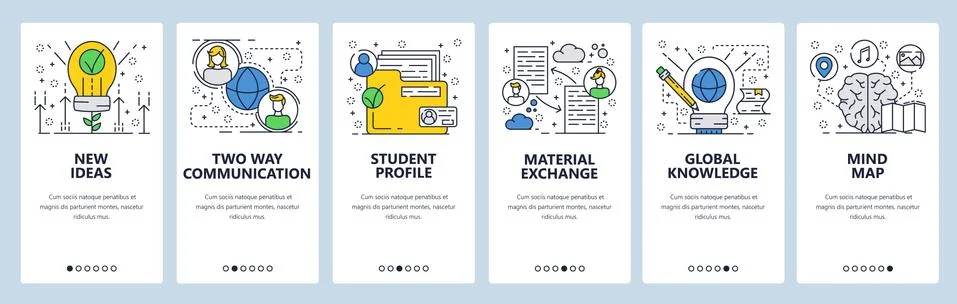 Vector web site linear art onboarding screens template. New eco ideas, people Ilustración de archivo
