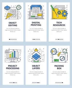 Vector web site linear art onboarding screens template. Computer services and 스톡 일러스트