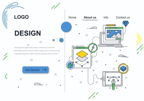Vector web site linear art design template. Graphic art, drawing tablet and Stock-Illustration