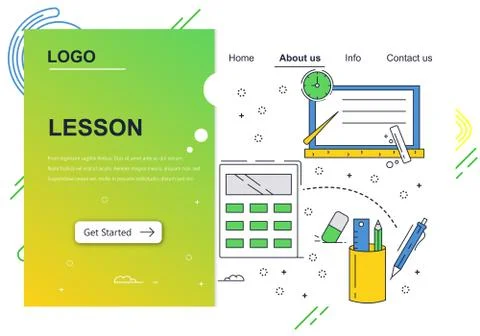 Vector web site linear art design template. School education, knowledge Stock Illustration
