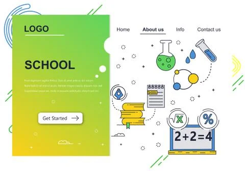 Vector web site linear art design template. School education subjects. chemistry Illustrazione stock