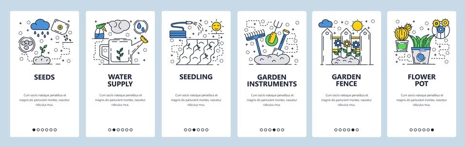 Vector web site linear art onboarding screens template. Agriculture, field Stock Illustration