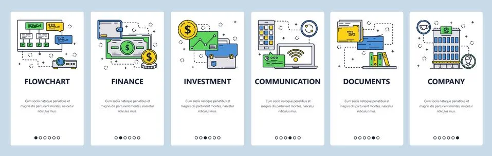 Vector web site linear art onboarding screens template. Office building Ilustración de archivo