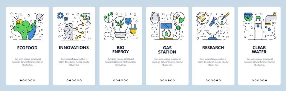 Vector web site linear art onboarding screens template. Organic food, ecology 스톡 일러스트
