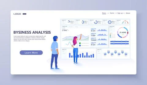 Vector web site linear art design template. Finance charts and diagrams. Mode Illustrazione stock