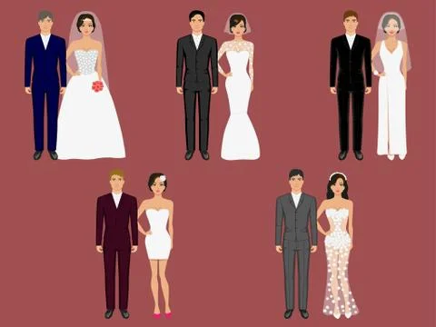 Vector wedding apparel, garment different costumes Stock Illustration