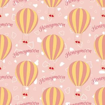Vector wedding balloon with red hearts seamless pattern. Stock Illustration