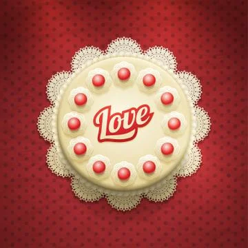 Vector wedding cake with cream and cherries. Stock Illustration