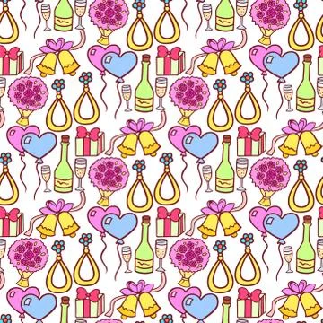 Vector wedding ceremony day hand drawn love seamless pattern illustration Stock Illustration