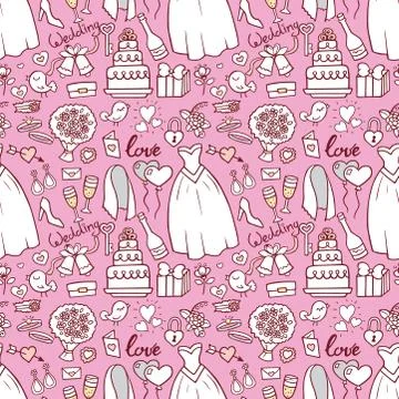 Vector wedding ceremony day hand drawn love seamless pattern illustration Ilustración de archivo