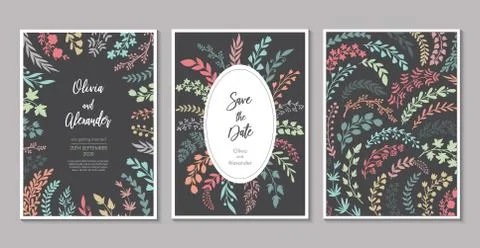 Vector wedding collection. Templates for invitation, save the date card. Stock Illustration