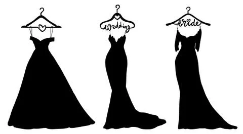 Vector Wedding dresses in Different styles. Beautiful Bride clothing for wedding Stock Illustration