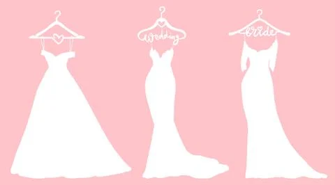 Vector Wedding dresses in Different styles. Beautiful Bride clothing for wedding Stock Illustration
