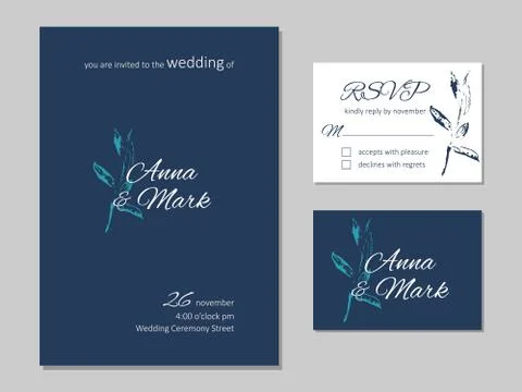 Vector wedding floral invitation. Rsvp card design set. Invitation card. Stock Illustration