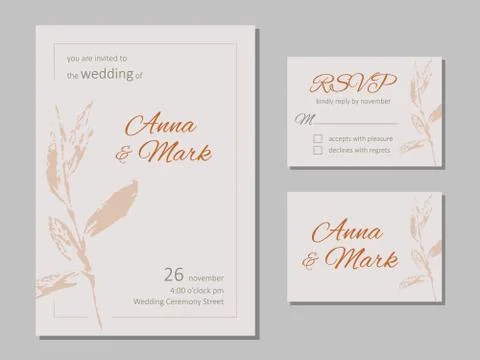 Vector wedding floral invitation. Rsvp card design set. Invitation card. Illustrazione stock