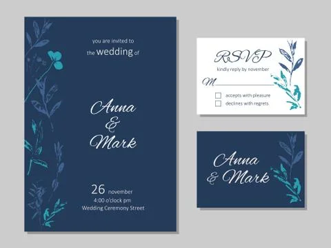Vector wedding floral invitation. Rsvp card design set. Invitation card.  Stock Illustration