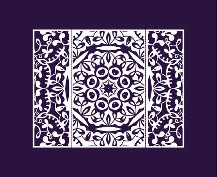 Vector wedding invitation envelopes greeting card with laser cut pattern mandala Stock Illustration