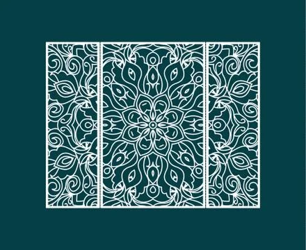 Vector wedding invitation envelopes greeting card with laser cut pattern mandala Stock Illustration