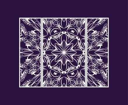 Vector wedding invitation envelopes greeting card with laser cut pattern mandala Stock Illustration