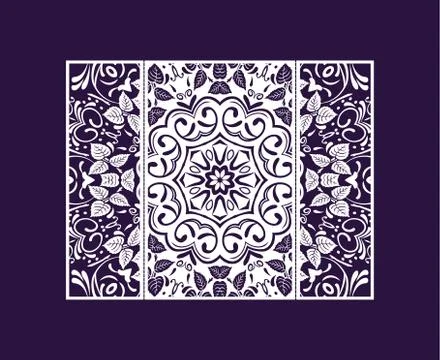 Vector wedding invitation envelopes greeting card with laser cut pattern mandala Stock Illustration