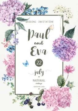 Vector wedding invitation with Hydrangea 스톡 일러스트
