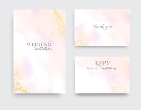 Vector wedding invitation set with liguid fluis background. Rose gold foil Illustrazione stock