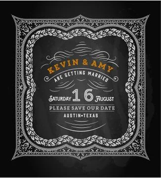 Vector. Wedding invitation vintage card. Freehand drawing on the chalkboard Stock Illustration