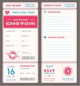 Vector Wedding Invite Tickets Stock Illustration