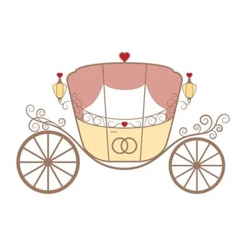 Vector wedding retro carriage with curls on white Stock Illustration
