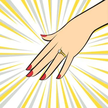 Vector Wedding Ring on hand. Pop art style. Stock Illustration