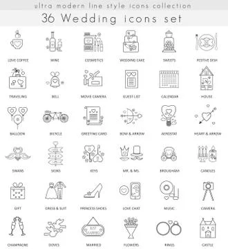 Vector wedding ultra modern outline line icons for web and apps. Stock Illustration