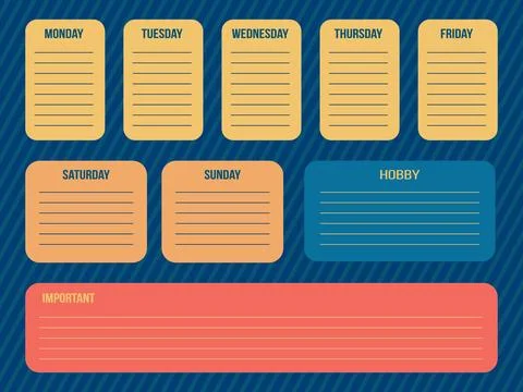 Vector weekly planner for schoolchildren and students in trendy colors. Schedule Stock Illustration