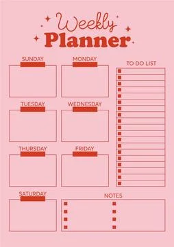 Vector weekly planner template organizer and schedule, to do list	 Illustrazione stock