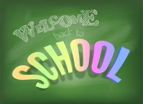 Vector Welcome back to school bright banner with colorful and hand drawn text Stock Illustration