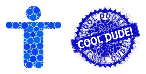 Vector Welcome Man Composition of Dots with Textured Cool Dude! Stamp Stock-Illustration