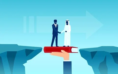 Vector of a western world executive shaking hands with an Arab Business man.. Stock Illustration