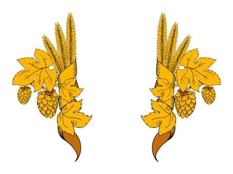 Vector wheat and hops with ribbons Illustrazione stock