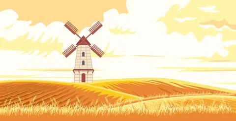 Vector wheat field farm Stock Illustration