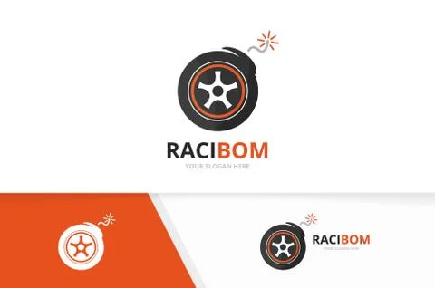 Vector wheel and bomb logo combination. Tire and detonate symbol or icon. Unique Stock Illustration